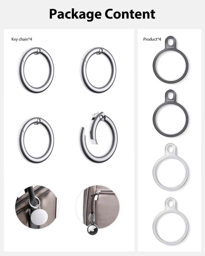  [AUSTRALIA] - Stouchi 4 Packs Airtag Holder Key Ring, Stainless Steel Invisible Slim Compatible with Airtag 2021 Finder Items, Dog, Key, Backpacks Air Tag Accessories with 4 Small Keychains 2 Grey+2 Silver