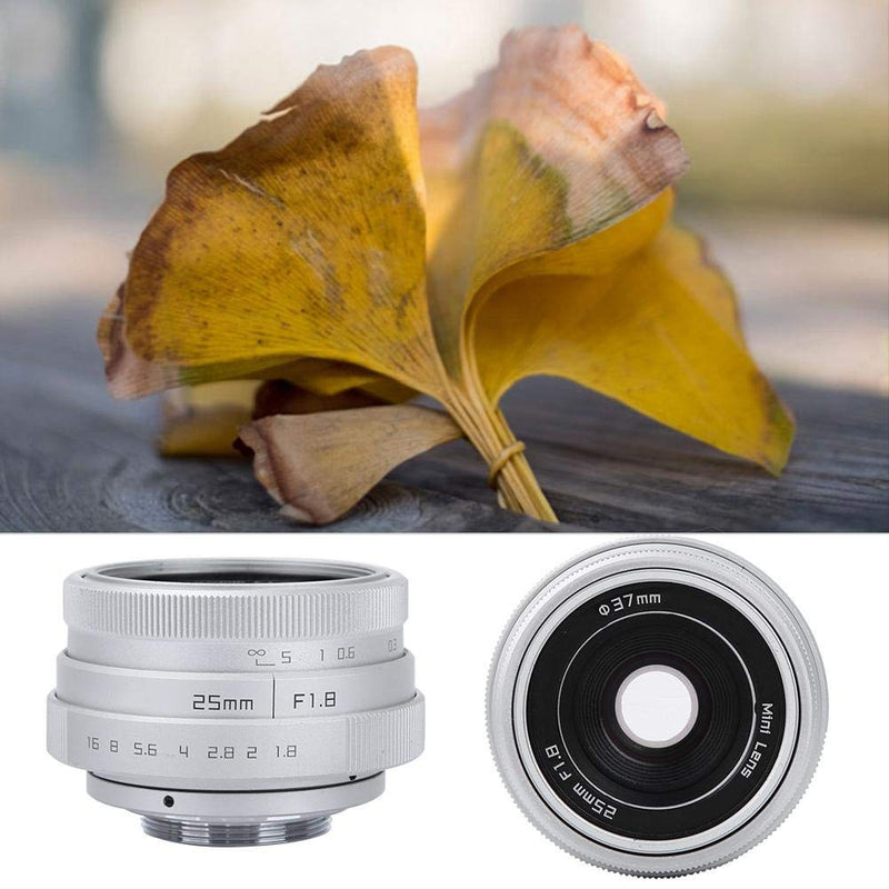  [AUSTRALIA] - 25mm F1.8 APS-C Large Aperture Wide Angle Lens Manual Focus Lens for Olympus, for Sony, for Fuji FX, for Nikon, for Canon EOS M, for Pentax Mirrorless Camera(Silver) Silver