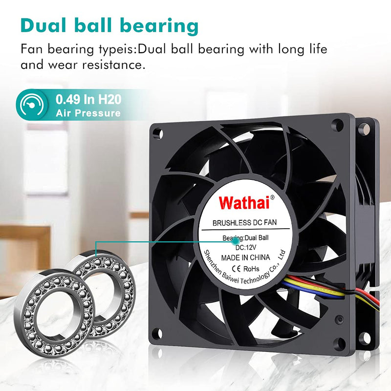  [AUSTRALIA] - Wathai 80mm x 25mm PWN Fan, High Speed 5000RPM 12V 4Pin Fan, DC Brushless Cooling Fan, Big Airflow Fan 80x80x25mm