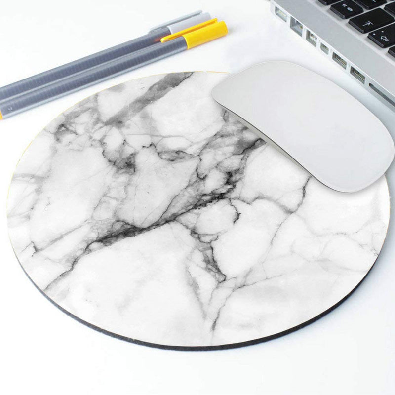  [AUSTRALIA] - Amcove White Marble Print Round Mouse Pad Custom - Office Decor, Coworker Gift - Office Desk Accessory 7.9 x 7.9 x 0.12 Inch