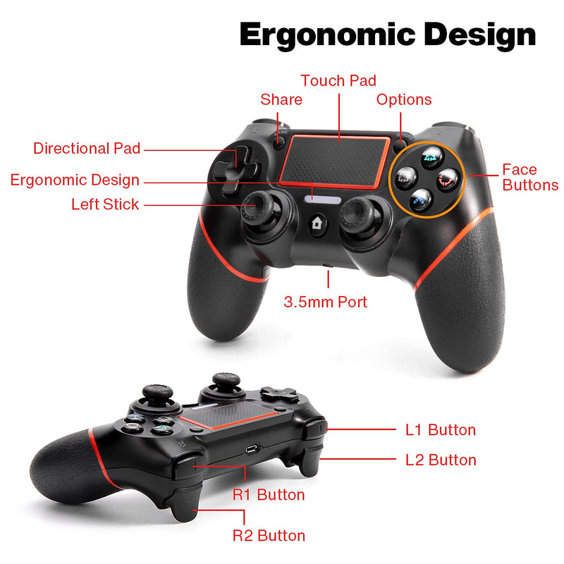  [AUSTRALIA] - Wireless Controller for PS4/Pro/Slim Consoles，Game Remote Controller with 6-Axis Motion Sensor/Audio Function/Charging Cable-Red