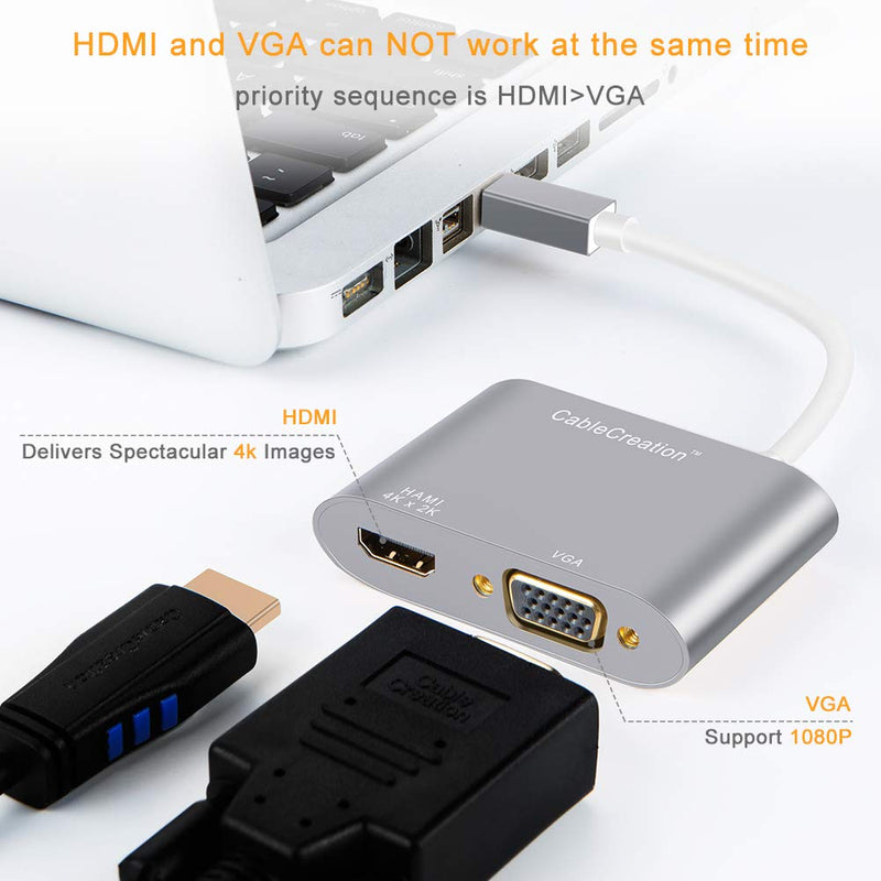  [AUSTRALIA] - Mini DisplayPort to HDMI VGA Adapter, CableCreation 2 in 1 Mini DP (Thunderbolt 2) Converter Hub Compatible with MacBook, MacBook Pro, iMac,Air, Mac Mini, Surface Pro 5/6 etc, Aluminium Gray Space Gray