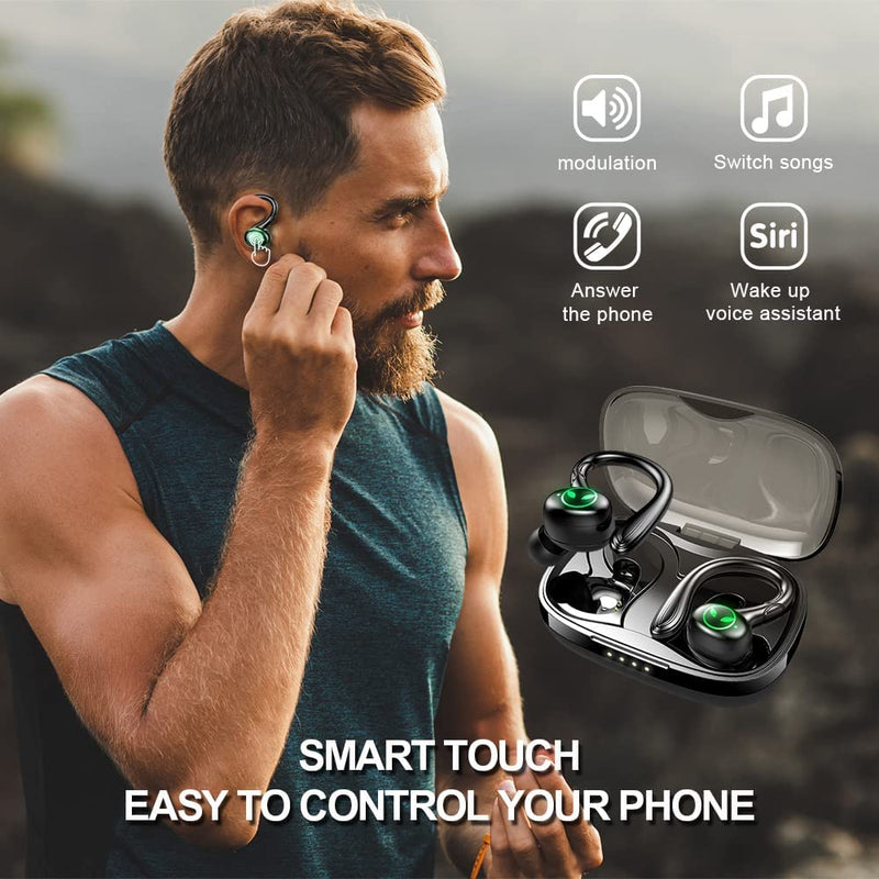  [AUSTRALIA] - Wireless Earbud, Bluetooth 5.1 Sport Headphones with Earhooks, Wireless Earphones HiFi Stereo Bluetooth Earbud in Ear with Mic, 40H Playtime, IP7 Waterproof, Touch Control, Noise Cancelling, Running…