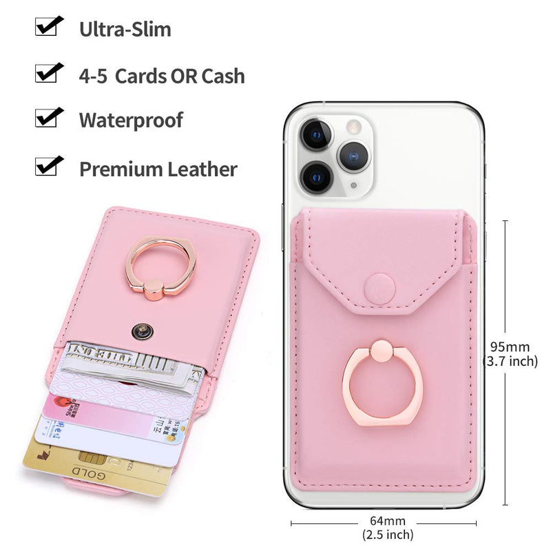  [AUSTRALIA] - YUNCE Cell Phone Card Holder RFID Ring Stand Stick on Wallet Card Holder for Back of Phone for iPhone Android and All Smartphones Adhesive Credit Card Holder for Cell Phone-Pure Pink Pure Pink