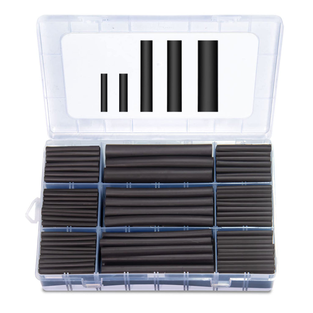  [AUSTRALIA] - 280pcs 3:1 Dual Wall Adhesive Heat Shrink Tubing Kit, 5 Sizes (Diameter): 3/8, 1/4, 3/16, 1/8, 3/32-inch, Marine Cable Wire Sleeve Tube Wrap Assortment with Storage Case for DIY by MILAPEAK (Black) 280