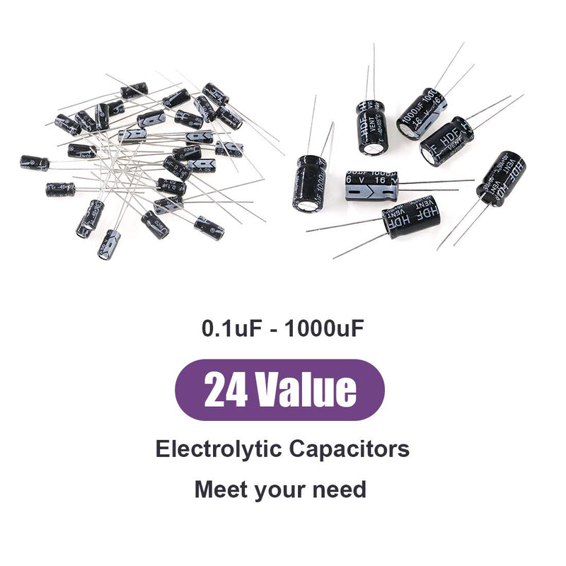  [AUSTRALIA] - Swpeet 240pcs 24 types different electrolytic capacitors range 0.1uF－1000uF, 10V/16V/25V/50V aluminum radial electrolytic capacitors for TV, LCD monitor, radio, stereo, game