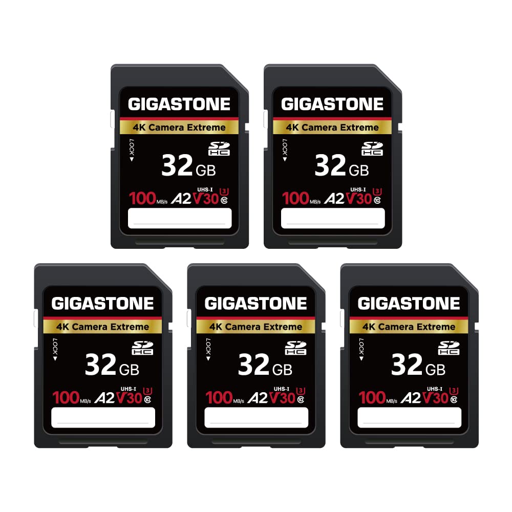  [AUSTRALIA] - Gigastone 32GB 5-Pack SD Card, 4K Camera Extreme, A2 V30 SDHC Memory Card High Speed 4K Full HD Video Compatible with Canon Nikon Sony Pentax Kodak Olympus Panasonic Digital Camera, with 5 Mini Cases Camera Extreme 32GB 5-Pack