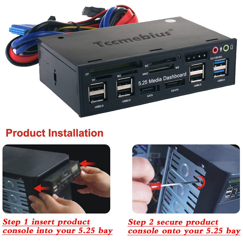  [AUSTRALIA] - Tccmebius TCC-QL5E 5.25 Inch PC Multifunction Dashboard Media Front Panel, with SATA e-SATA Dual USB 3.0 6 Port USB 2.0 Audio Ports and Five-in-one Card Reader