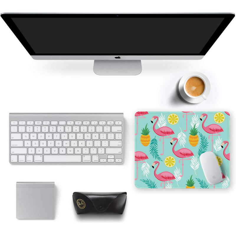  [AUSTRALIA] - Auhoahsil Mouse Pad, Square Flamingo Design Anti-Slip Rubber Mousepad with Durable Stitched Edges for Gaming Office Laptop Computer PC Men Women, Cute Custom Pattern, 11.8 x 9.8 Inch, Tropical Style Pineapple and Flamingo