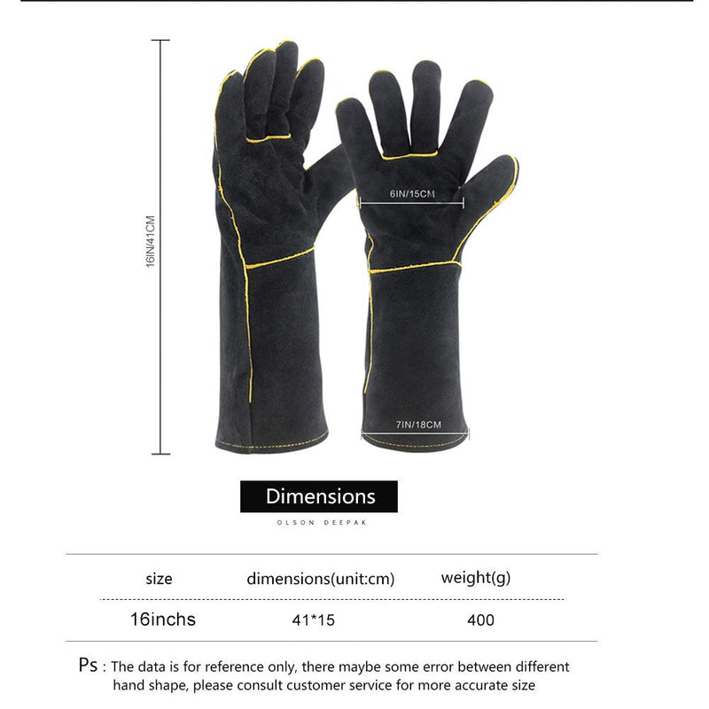  [AUSTRALIA] - OLSON DEEPAK Welding Gloves HEAT RESISTANT Cow Split Leather BBQ/Camping/Cooking Gloves Baking Grill Gloves Welder Fireplace Stove Pot Holder WorPlace Glove (16 INCH) 16 INCH