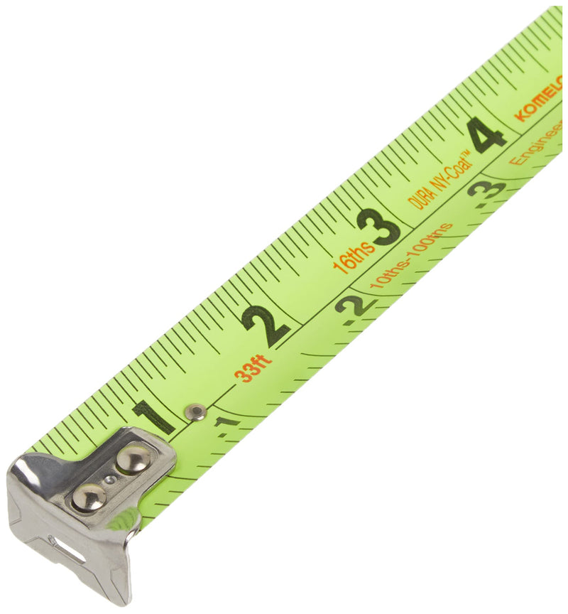 Komelon 433IEHV High-Visibility Professional Tape Measure both Inch and Engineer Scale Printed 33-feet by 1-Inch, Chrome 33 FT - LeoForward Australia
