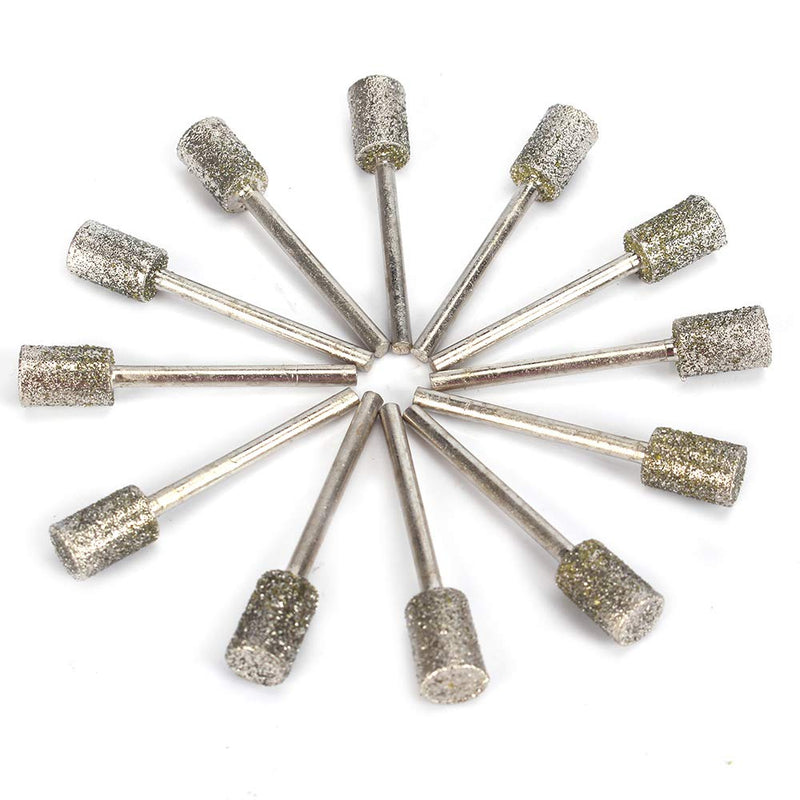  [AUSTRALIA] - 12Pcs 8mm Head Cylindrical Diamond Coated Mounted Wheel Points Grinding Rotary Bit grit 46# with 3mm Shank for Rotary Tool 3x8mm