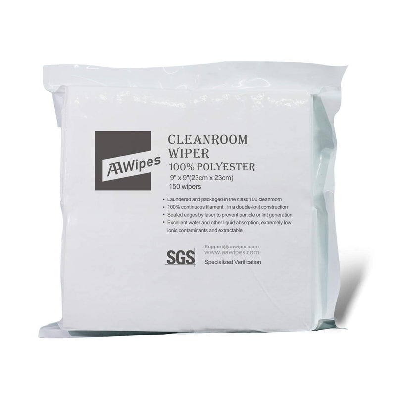  [AUSTRALIA] - AAWipes Cleanroom Cloth Wipes 9"x9" (Bag of 150 Pcs) Double Knit 100% Polyester Wipers Lint Free Cloths with Ultra-fine Filaments, Laser Sealed Edge, Class 100 Cloths, Ultra-soft Nonwoven Wipes