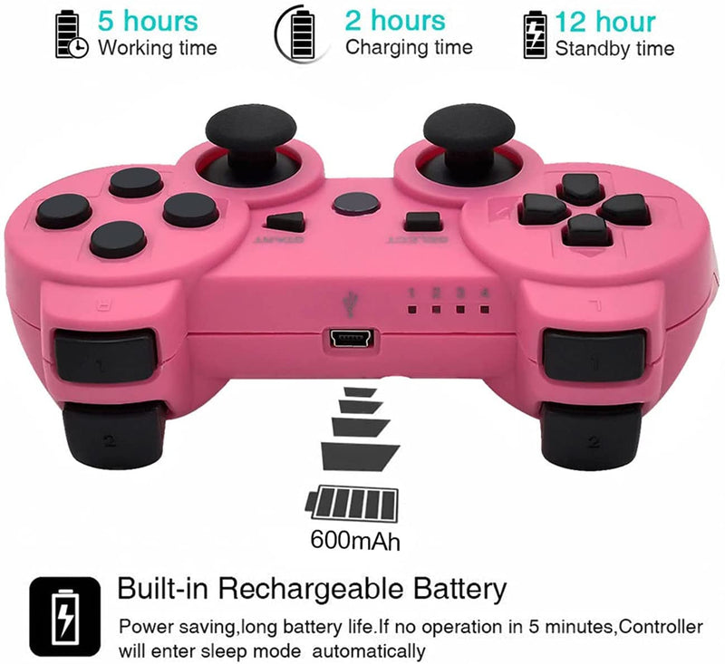  [AUSTRALIA] - PS-3 Wireless Controller 2 Pack PS-3 Gamepad PS-3 Remote Wireless PS-3 Controller Double Shock Compatible with Playstation 3 with Charging Cable (Pink+Black) Pink+Black