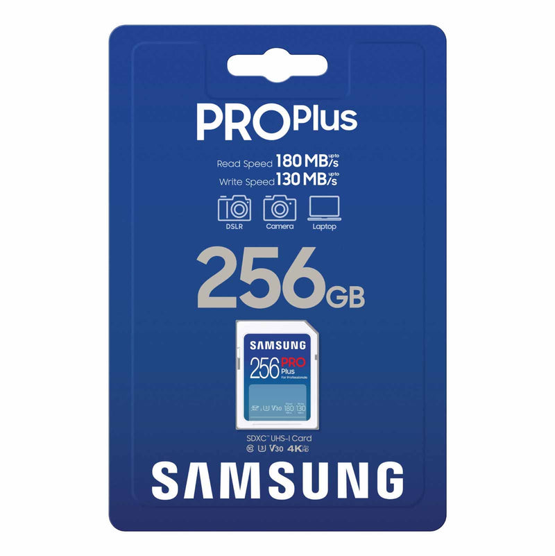  [AUSTRALIA] - SAMSUNG PRO Plus Full Size 256GB SDXC Memory Card, Up to 180 MB/s, Full HD & 4K UHD, UHS-I, C10, U3, V30 for DSLR, Mirrorless Cameras, PCs, MB-SD256S/AM, 2023 New Full Size SD PRO Plus Read/Write 180/130MB/s