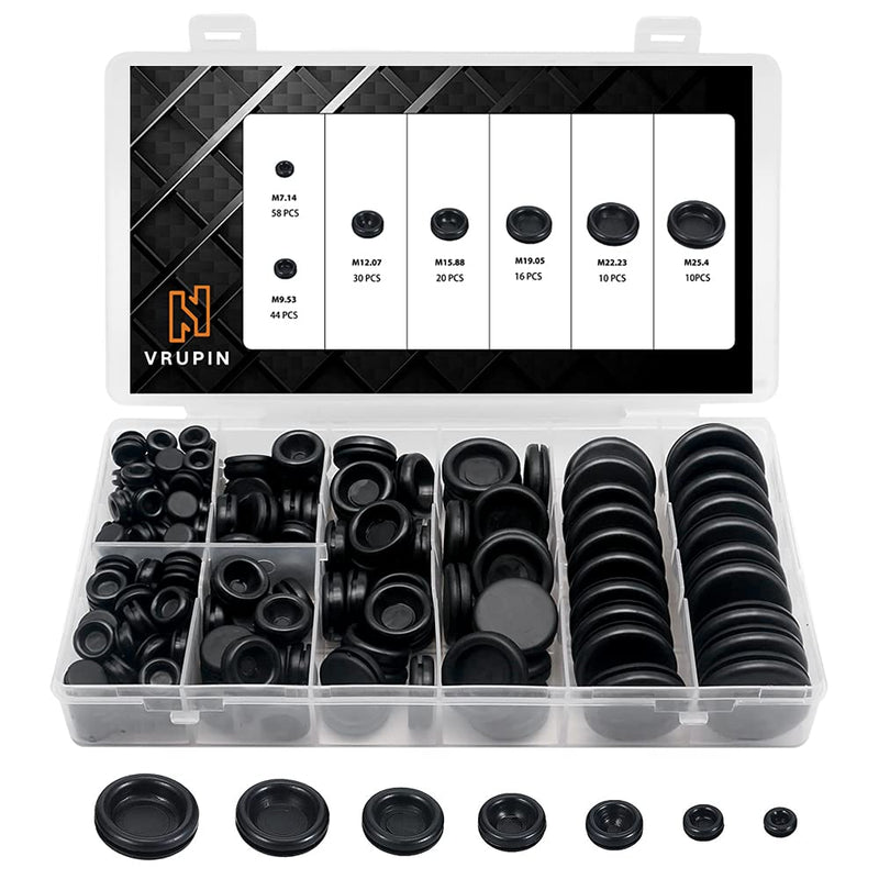  [AUSTRALIA] - Vrupin 188 Pieces Closed Rubber Grommet Firewall Solid Closed Hole Plug Assortment Kit for Wire Electrical Appliance Plumbing 7 Sizes