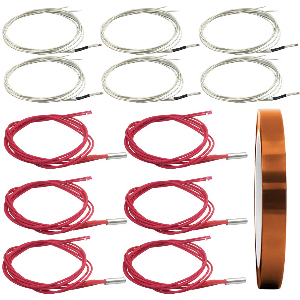  [AUSTRALIA] - AFUNTA 12 PCS 12V 40W 620 Ceramic Cartridge Heater and NTC Thermistor 100K 3950 Fit 3D Printer & Heat High Temperature Resistant Adhesive Polyimide Tape for Electric Task - Red & White