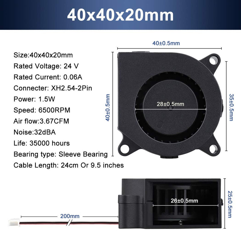  [AUSTRALIA] - Wathai 40mm x 20mm DC Brushless Cooling Blower Fan 24V 2Pin 2 Pcs