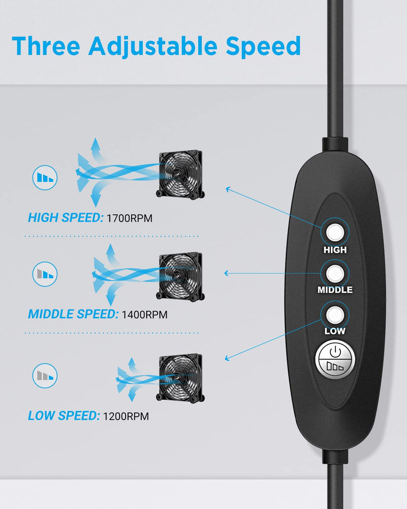  [AUSTRALIA] - Computer Fan, EasyAcc 120mm Cooling PC Fans with 3 Speed Control, Upgrade Quiet USB Fan for Flat Panel TV Receiver DVR Xbox Cabinet CPU Cooler (4 Rubber Feet)