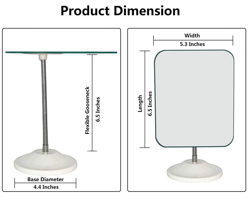  [AUSTRALIA] - YEAKE Adjustable Flexible Gooseneck Makeup Mirror,360°Rotation Folding Portable Desk Vanity Mirror with Stand Shower Shaving Cosmetic Mirror Square 6.5 Inch L x 5.3 Inch W(Medium) White(flexible Makeup Mirror With Stand)