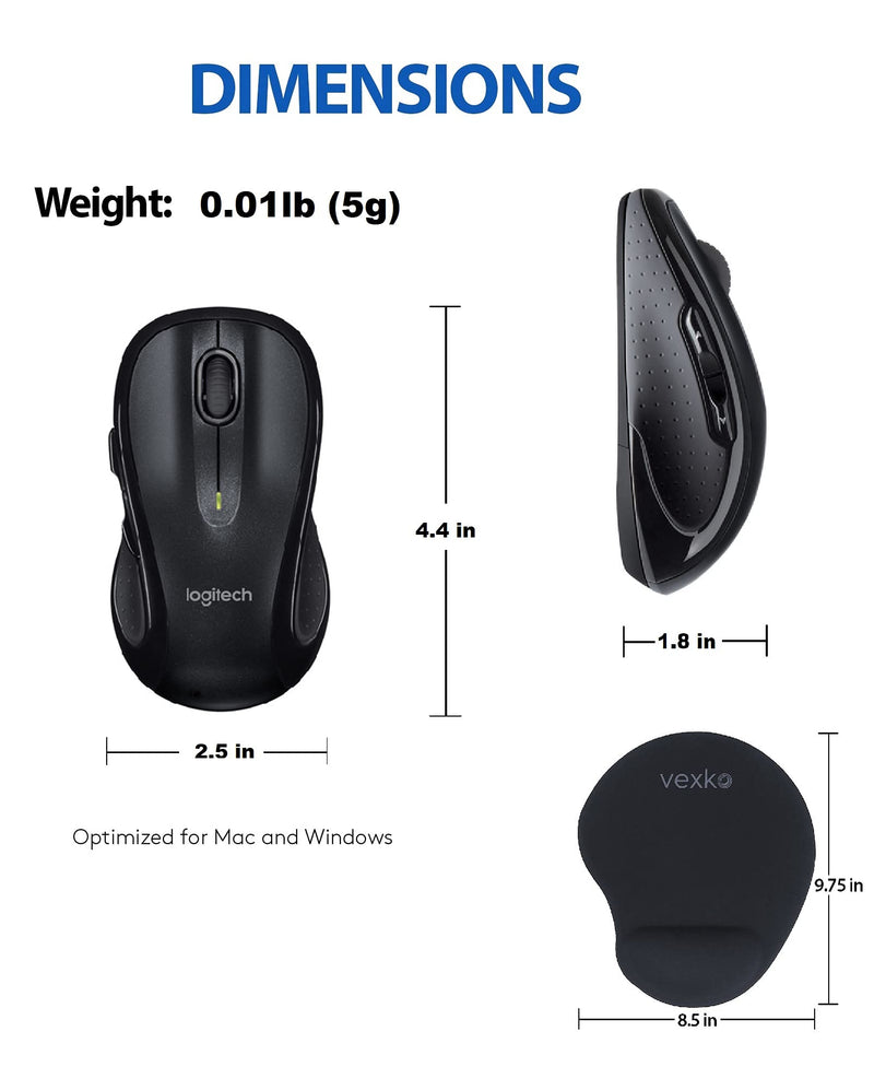  [AUSTRALIA] - Bundle Logitech M510 Wireless Computer Mouse with USB Unifying Receiver + Vexko Ergonomic Mouse Pad with Gel Wrist Rest (Black) Black