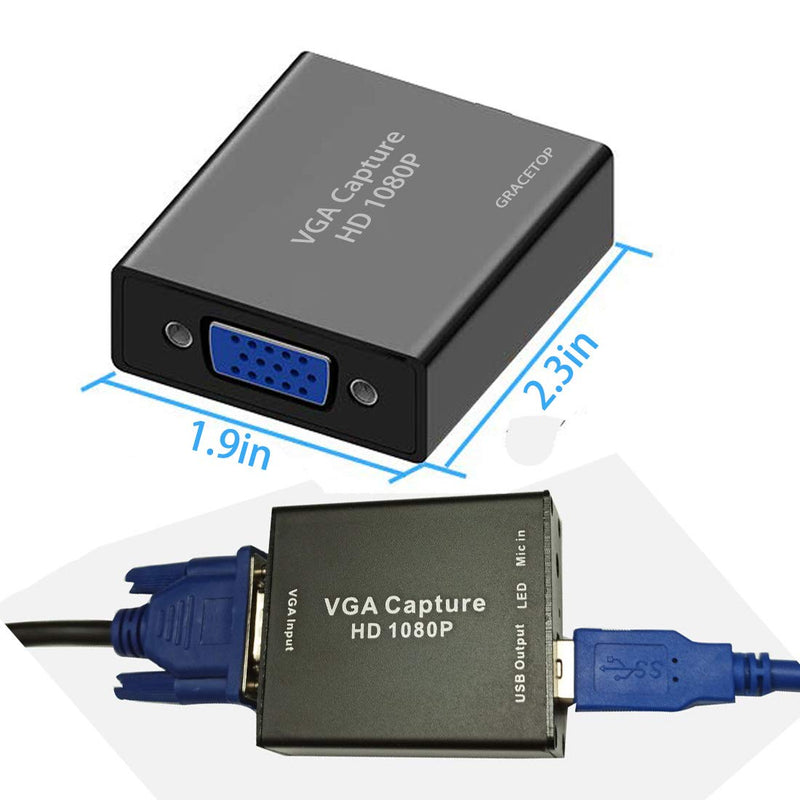  [AUSTRALIA] - VGA Capture Card, VGA to USB Capture Device with Mic Input Support HD 720P Video for Gaming, Streaming, Teaching, Video Conference, Live Broadcasting