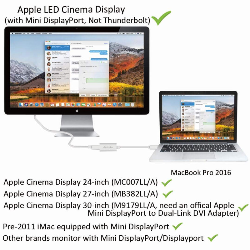  [AUSTRALIA] - Amiroko USB-C to Mini DisplayPort Adapter, USB 3.1 Type C (Thunderbolt 3) to Mini DP Adapter 4K Compatible with Lenovo T470, MacBook Pro to LED Cinema Display /Dell Monitor, etc - Silver
