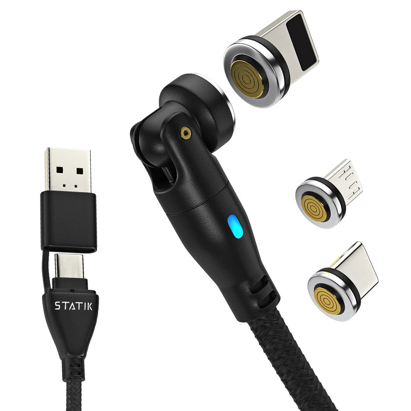  [AUSTRALIA] - Statik 360 Pro Magnetic Charging Cable 100W Fast Charge Type C and Micro USB Magnet Connectors, 100 W Magnetic Charge Cable 6ft/2m, Data Transfer Capable, Compatible with All Devices