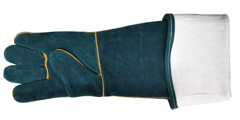  [AUSTRALIA] - 23.7 inch Animal Handling Gloves, Bite Proof Kevlar Reinforced Leather Padding Dog,Cat Scratch,Falcon,Grabbing Snake ,Safe and Durable (Green+Black)