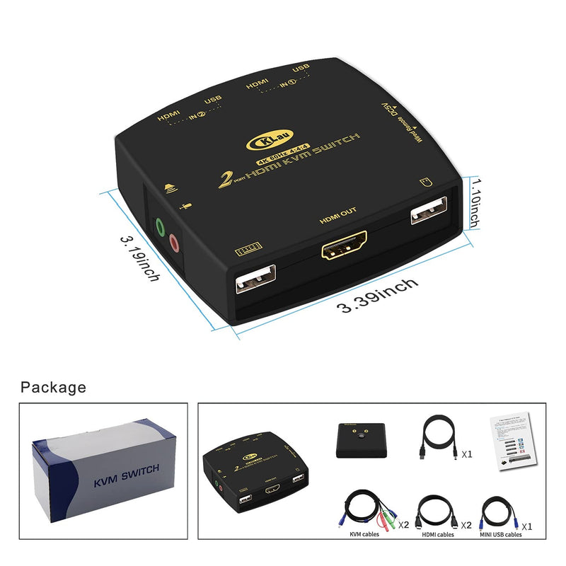  [AUSTRALIA] - CKLau Ultra HD 2 Port HDMI Cables KVM Switch 4096x2160@60Hz 4:4:4 with Audio Mic Support HDMI 2.0, HDCP 2.2, HDR 10 wired remote push button switching