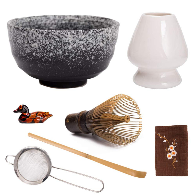  [AUSTRALIA] - Bamboo Matcha Tea Whisk Set (Chasen) Matcha Bowl (Chawan) Bamboo Scoop (Chashaku) Ceramic Whisk Holder Handmade Matcha Ceremony Starter Kit For Traditional Japanese Tea Ceremony (7 Pcs).