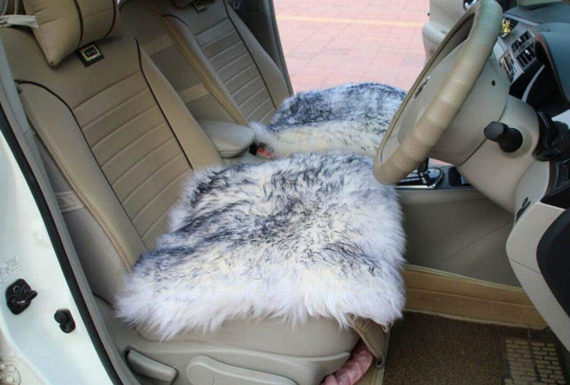  [AUSTRALIA] - Sisha Sheepskin Car Seat Cover Cushion Luxury Long Wool Winter Warm Seat Cushion for Auto Car and Office Chair (Grey Tips) Long Wool Front Seat 1 Pad (18inch*18inch) Grey tips