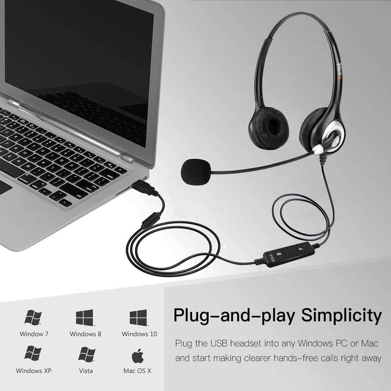  [AUSTRALIA] - USB Headset with Microphone Noise Cancelling & Audio Controls, Computer Headphones for PC Laptop, Business, Home Office, Call Center, Skype, Zoom, Webinar, Clear Chat, Super Light,Binaural Binaural