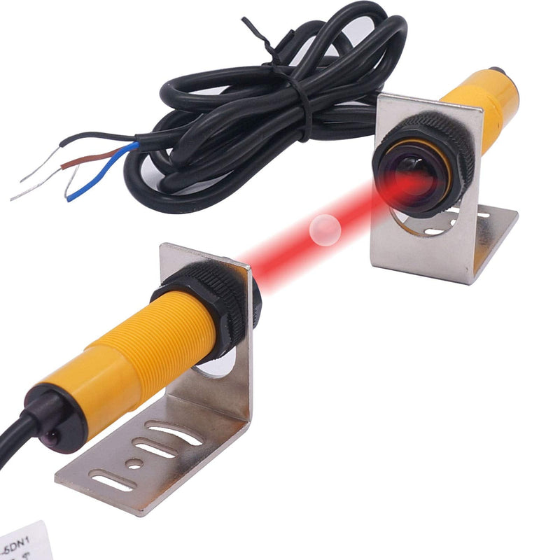  [AUSTRALIA] - Taiss/ 1 Pair Photoelectric Sensor M18 Infrared Ray Through-Beam Reflection Optical Photoelectric Switch Sensor NPN NO 6-36VDC Proximity Switch Inductive Distance 5M with mounting Bracket E3F-5DN1-2Z