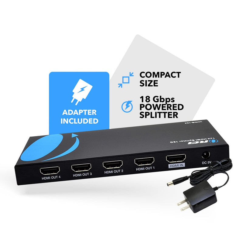  [AUSTRALIA] - OREI 1 in 4 Out HDMI Splitter, 4K @ 60Hz 2.0 HDMI Splitter 2 Ports with Full Ultra HDCP 2.2, 18 Gbps & 3D Supports EDID Control