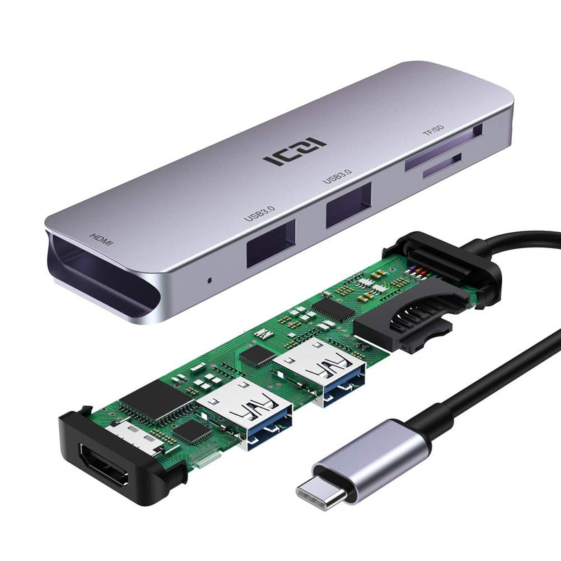 ICZI USB C Hub 5 in 1, 4K HDMI, 2 USB 3.0 Ports, SD/TF Card Reader, Multiport Adapter Compatible for MacBook Pro / Air, XPS, EliteBook, iPad Pro, Type-C / Thunderbolt 3 Devices - LeoForward Australia
