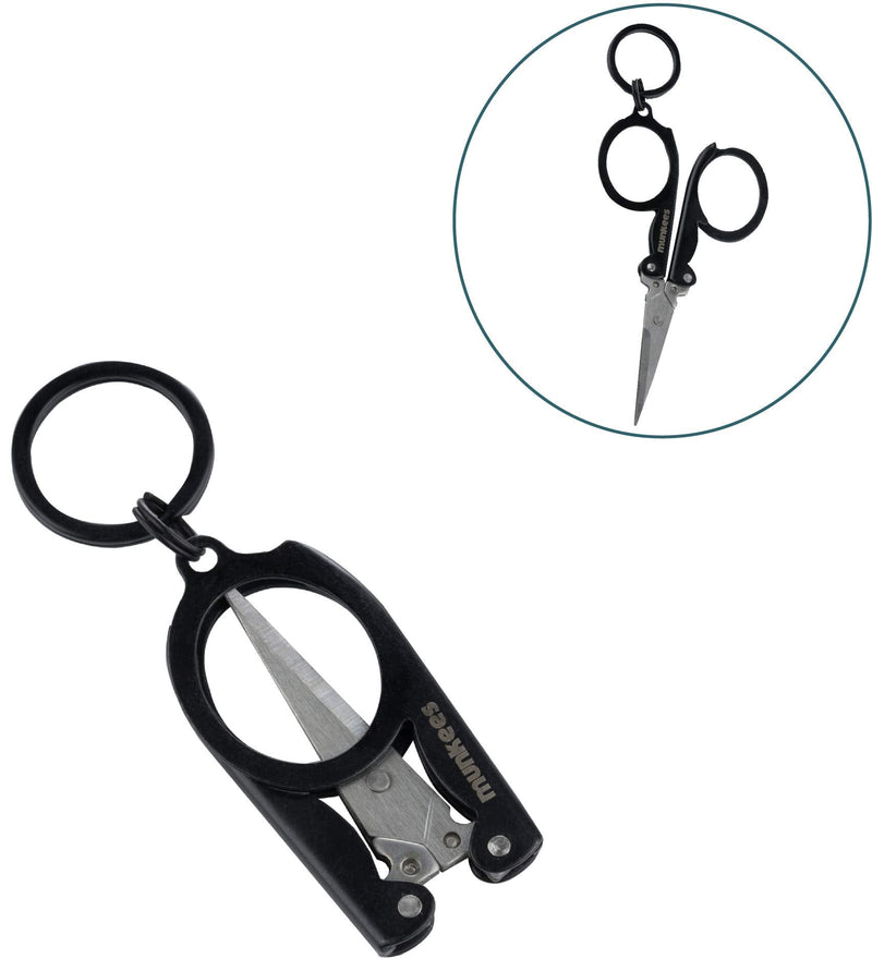 [AUSTRALIA] - Munkees Mini Folding Scissors Keychain, Stainless Steel Portable & Foldable Travel Cutter Pocket Key Ring, Small Key Chain Scissor Tool for Crafting, Emergency, Survival, Camping, Outdoors & More