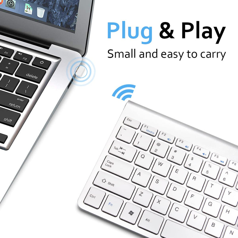  [AUSTRALIA] - Mini Wireless Keyboard Small Computer Wireless Keyboards Slim Compact External Keyboard for Laptop Tablet Windows PC Computer Smart TV (Silver) Silver