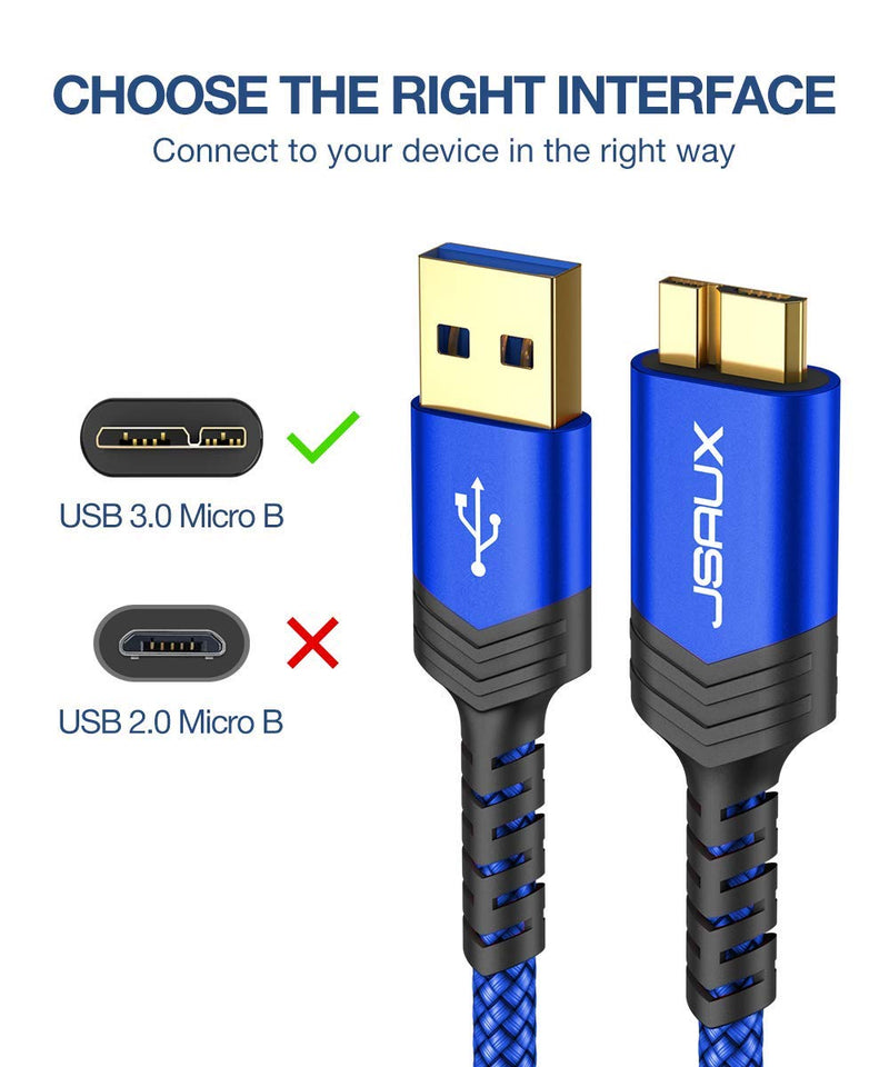  [AUSTRALIA] - JSAUX USB 3.0 Micro Cable, External Hard Drive Cable 2 Pack (1ft+3.3ft) USB A Male to Micro B Charger Cord Compatible with Toshiba, WD, Seagate Hard Drive, Samsung Galaxy S5, Note 3, Note Pro 12.2 ect blue