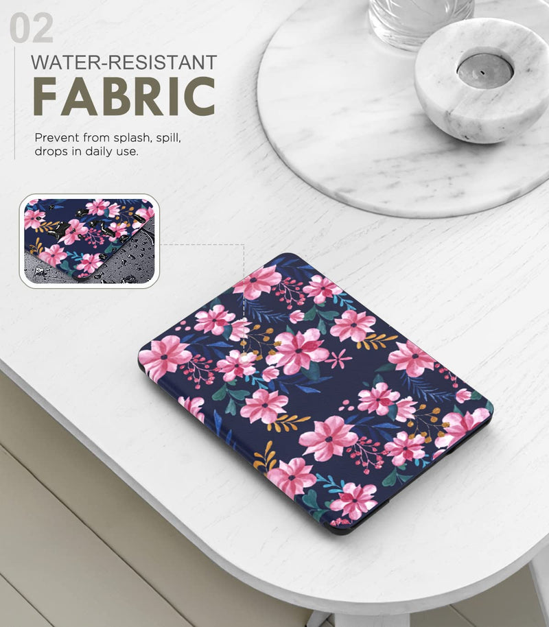  [AUSTRALIA] - MoKo Case for 6.8" Kindle Paperwhite (11th Generation-2021) and Kindle Paperwhite Signature Edition, Light Shell Cover with Auto Wake/Sleep for Kindle Paperwhite 2021 E-Reader, Blue & Pink Flower