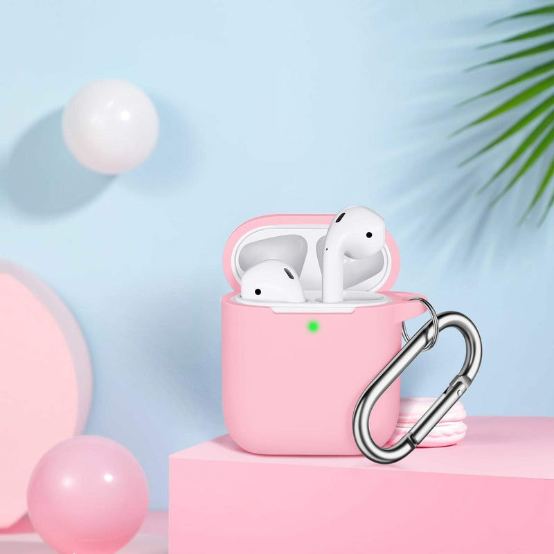  [AUSTRALIA] - R-fun AirPods Case Cover , Soft Silicone Protective Cover with Keychain for Women Men Compatible with Apple AirPods 2nd 1st Generation Charging Case, Front LED Visible-Pink Sand B-Pink sand