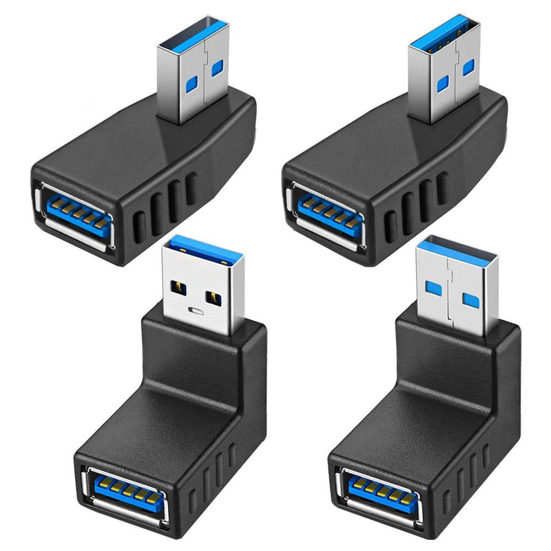  [AUSTRALIA] - 4PCS USB 3.0 Adapter Couplers 90 Degree Male to Female,USB Connector Extender Plug Coupler Extender - Including Left,Right,Up,Down Angle Adapter