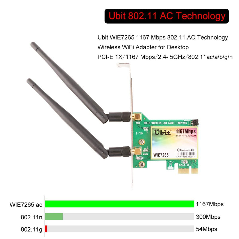  [AUSTRALIA] - Ubit Wireless Network WiFi Card, Dual Band Wireless-AC 7265, AC1200Mbps BT 4.0 Card, 6dBi Antenna Wireless Dual Band (5G/2.4G) Gigabit Network Adapter Wireless Card for Desktop PC