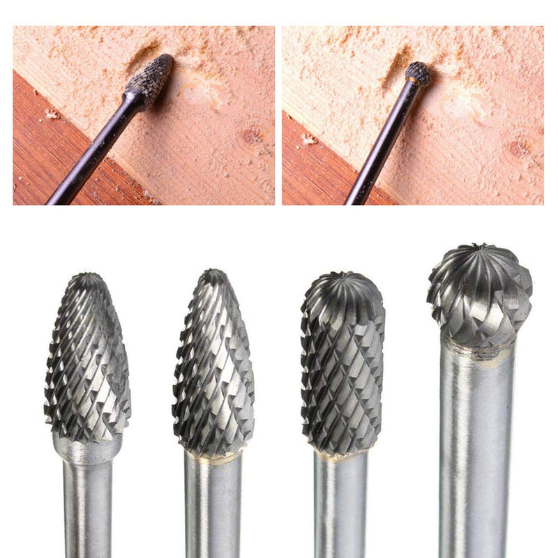 Mesee Set of 4 Tungsten Carbide Rotary Burrs, 6 Inch Long Double Cut Rotating Burr with 6mm Shank Files Rasp Bit Tools Kit for DIY Woodworking Metal Carving Polishing Engraving Drilling - LeoForward Australia