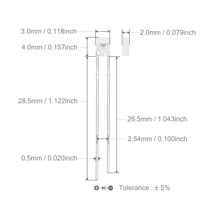  [AUSTRALIA] - Chanzon 100 pcs 2x3x4 White LED Diode Lights 234 (Square Clear Transparent DC 3V 20mA) Bright Lighting Bulb Lamps Electronics Components Indicator Light Emitting Diodes A) White (100pcs)