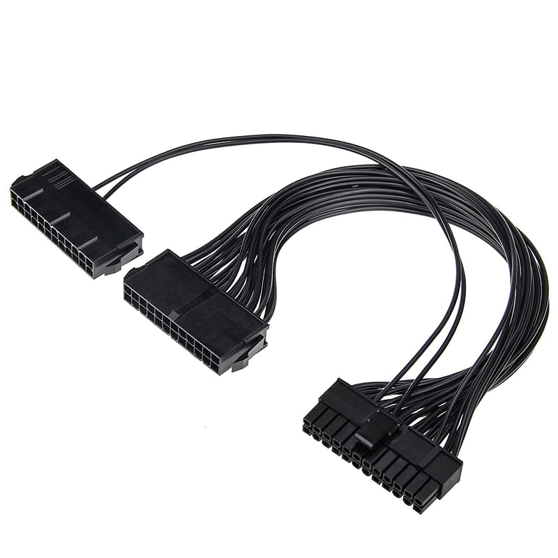  [AUSTRALIA] - Dual PSU 24-Pin ATX Motherboard Cable 20+4 Pin Dual PSU Cable for Mining Adapter ATX Motherboard Adapter Extension Cable 30cm, black, 11.8 in