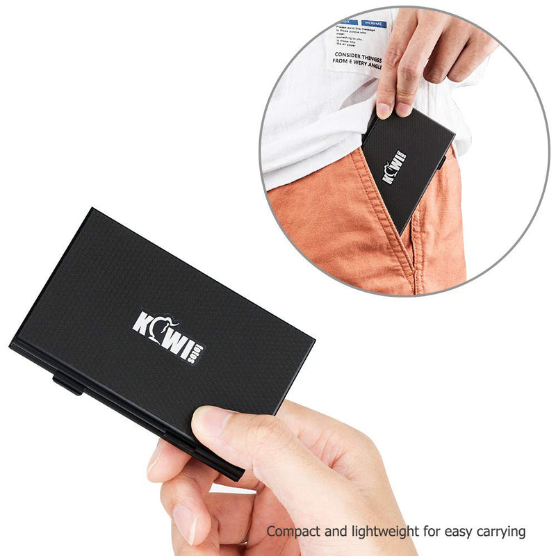 Kiwifotos Portable Luxury Metal Memory Card Case Carrying Holder for SD MicroSD Micro SDXC SDHC CF TF and NS Game Card with 3M Adhesive Matrix Black Skin and Soft EVA Foam Inserts for Good Protection - LeoForward Australia