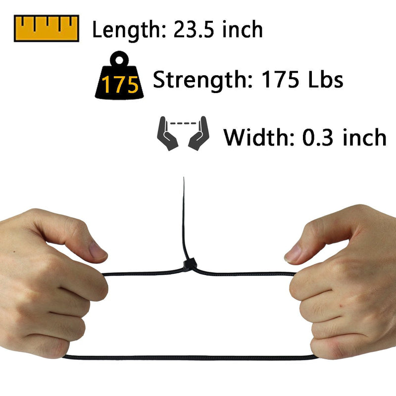  [AUSTRALIA] - Honyear 24 Inch Cable Zip Ties Heavy Duty (with Wire Cable Cutters), Strong Large Black Zip Ties with 175 Pounds Tensile Strength, 50 Pack, Long Durable Nylon Black tie Wraps, Outdoor UV Resistant 24 inch 50pack