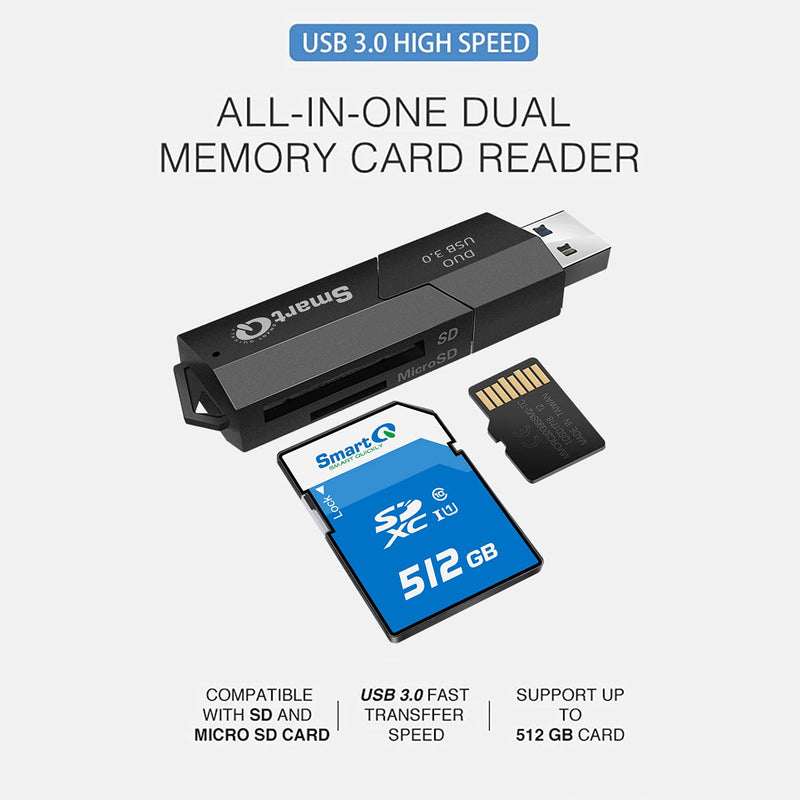  [AUSTRALIA] - SmartQ C307 DUO SD Card Reader Portable USB 3.0 Flash Memory Card Adapter Hub for SD, Micro SD, SDXC, SDHC, MMC, Micro SDXC, Micro SDHC, UHS-I for Mac, Windows, Linux, Chrome, PC, Laptop, Switch (Duo)