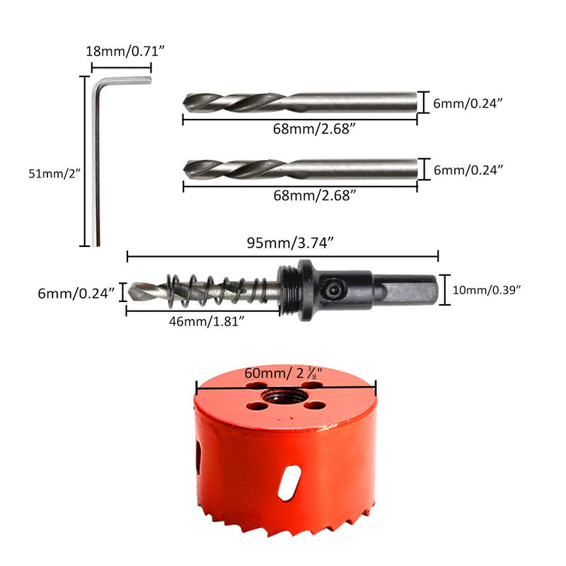 [AUSTRALIA] - Hordion 60mm/2 3/8" Hole Saw Bi-Metal Saw Drilling Tool with Twist Drill Bit & L Hex Wrench for Cornhole Boards Wood Plasterboard Plywood Plastic 60mm / 2 3/8" Red